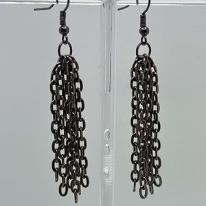 Gunmetal Chain Tassel Earrings.
